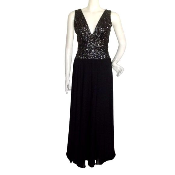 DRESS THE POPULATION Maxi Dress, M, Black, Sequin Bodice/Satin Skirt, Sleeveless - Picture 1 of 14